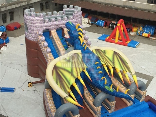 Material industrial de la lona del Pvc de Dragon Inflatable Water Slide el 15X11X8M 0.9m m