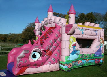 Logotipo que imprime el castillo combinado inflable rosado de la despedida y de la diapositiva del cuento de hadas para los niños