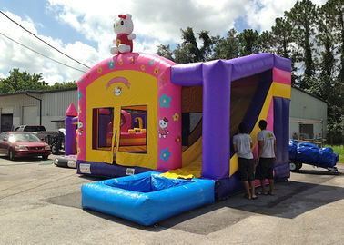 Los niños van de fiesta a la gorila inflable temática del Hello Kitty rosado con la lona del PVC de la diapositiva 0.55m m