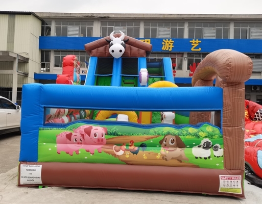 Los animales del campo combinados de la diapositiva animosa comercial de la lona despiden el castillo de salto inflable de la casa