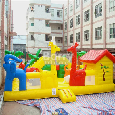 Castillo animoso de los niños inflables del parque de atracciones de la lona con el tema del animal del elefante de la diapositiva