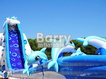 Diapositivas inflables enormes del delfín del tamaño adulto inflable gigante animal azul del tobogán acuático