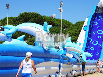 Diapositivas inflables enormes del delfín del tamaño adulto inflable gigante animal azul del tobogán acuático