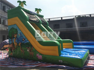 Impresión inflable comercial del parque zoológico de la diapositiva de la sola del carril selva del verde para los niños