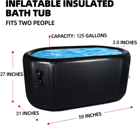 bañera de remojo independiente ovalado negro bañera fría inflable bañera de hidromasaje inalámbrico con tapa aislada fondo antideslizante