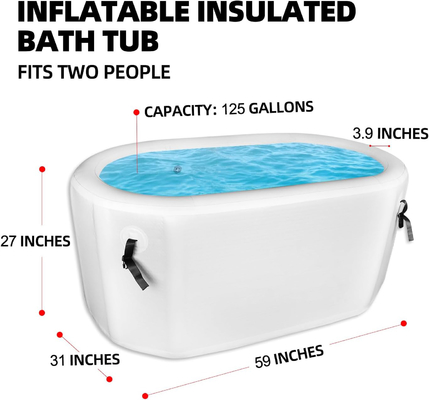 PVC gota de punto azul/negro/blanco Baño de hielo portátil barril de inmersión en frío bañera inflable con tapa