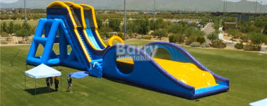 Diapositivas secas y mojadas azules, diapositiva inflable del retroceso de descenso con los carriles dobles para el parque de atracciones