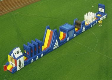 La carrera de obstáculos inflable larga azul combinada para al aire libre explota juegos