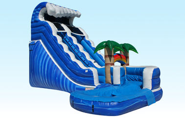 Diapositiva inflable de la onda del monstruo azul de la selva del PVC con la piscina, 25L x 15W x 18H