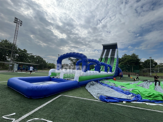 Calidad comercial hecha a medida 30x9x13m onda gigante tobogán de agua inflable para niños adultos caliente en 5km carrera inflable