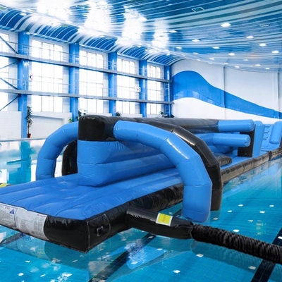 Curso de obstáculos de juguete de agua inflable para la piscina 13M Negro y Azul Twin Track Pool Aqua Run inflable