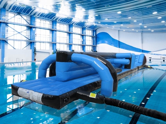 Curso de obstáculos de juguete de agua inflable para la piscina 13M Negro y Azul Twin Track Pool Aqua Run inflable