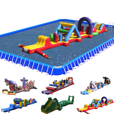 PVC sobre agua curso de obstáculos inflable de carril único Aqua Run con tobogán para niños y adultos