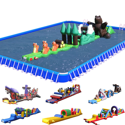 PVC sobre agua curso de obstáculos inflable de carril único Aqua Run con tobogán para niños y adultos