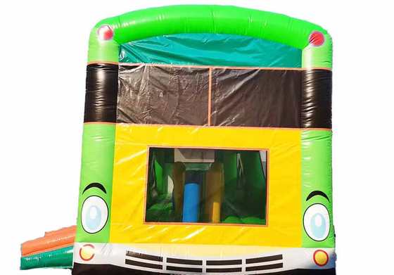 Comercial Adultos Niños Pastel Fiesta Escolar Autobús Casa de salto Con pequeño tobogán y curso de obstáculos