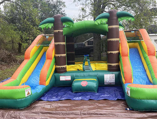 húmedo o seco doble tobogán tropical casa de salto combo castillo de salto para niños