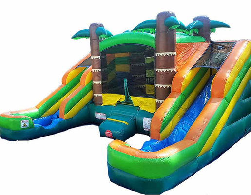 húmedo o seco doble tobogán tropical casa de salto combo castillo de salto para niños