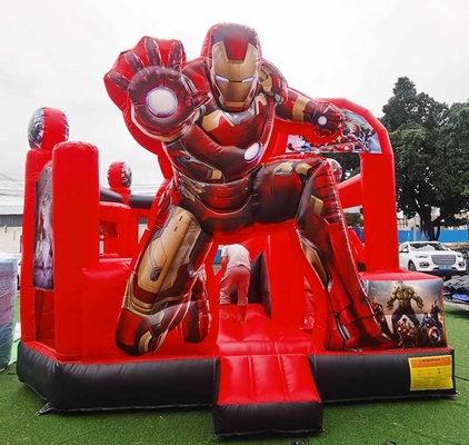Puente inflable personalizado con tema de dibujos animados Iron Man Casa de rebote con tobogán