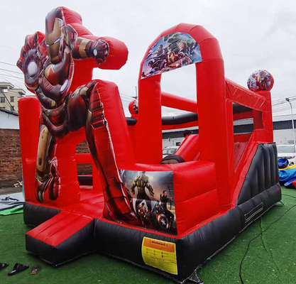 Puente inflable personalizado con tema de dibujos animados Iron Man Casa de rebote con tobogán