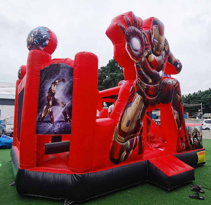 Puente inflable personalizado con tema de dibujos animados Iron Man Casa de rebote con tobogán