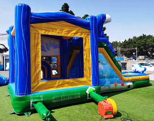 Casa de salto hecha a medida del delfín con tobogán con tema del mundo submarino castillo de salto para niños