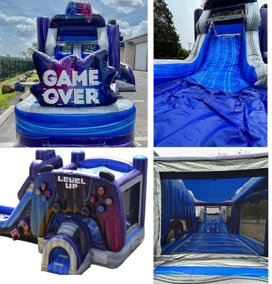 Personalización y durabilidad de nivel hasta el jugador casa de rebote con tobogán para el parque de diversiones