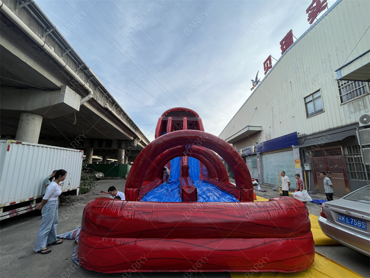 Fábrica personalizada comercial de tobogán de agua gigante rojo emocionante hinchable deslizamiento N Fly zip line juego deportivo