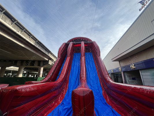 Fábrica personalizada comercial de tobogán de agua gigante rojo emocionante hinchable deslizamiento N Fly zip line juego deportivo