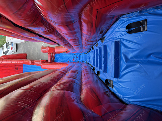 Fábrica personalizada comercial de tobogán de agua gigante rojo emocionante hinchable deslizamiento N Fly zip line juego deportivo