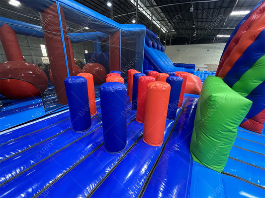 Parque temático comercial inflable con campo de obstáculos de bolas grandes Recreo de salto en el interior Jardín de juegos Disco Salto de baloncesto