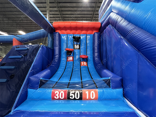 Parque temático comercial inflable con campo de obstáculos de bolas grandes Recreo de salto en el interior Jardín de juegos Disco Salto de baloncesto