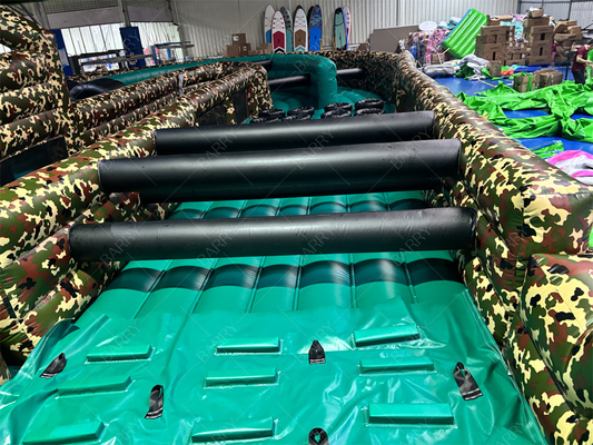 Camuflaje Juego inflable Obstáculo Militar Camo Color Obstáculo inflable Desafío del Campo de Entrenamiento del Ejército Curso de Obstáculos