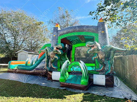 Tobogán acuático inflable combinado con dinosaurio T-Rex, casa de rebote inflable, castillo hinchable