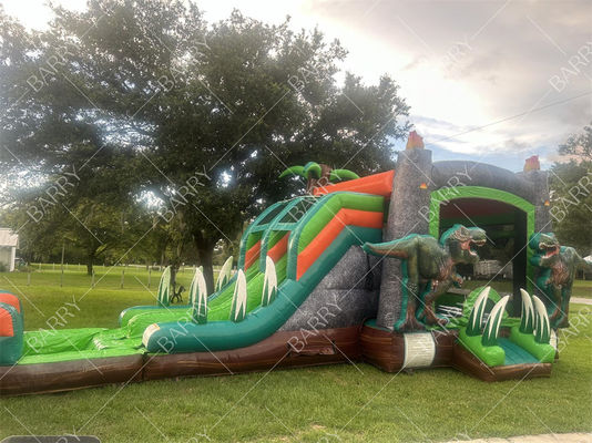 Tobogán acuático inflable combinado con dinosaurio T-Rex, casa de rebote inflable, castillo hinchable
