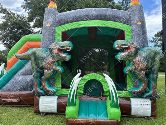 Tobogán acuático inflable combinado con dinosaurio T-Rex, casa de rebote inflable, castillo hinchable