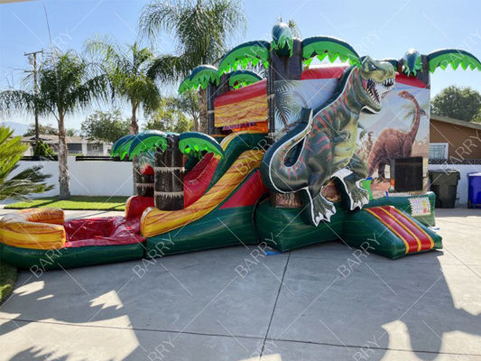 Castillo Hinchable de Dinosaurio con Tobogán Acuático y Piscina para Fiestas en el Patio Trasero