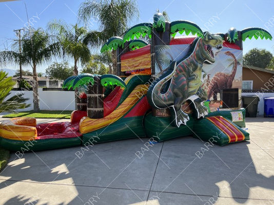 Castillo Hinchable de Dinosaurio con Tobogán Acuático y Piscina para Fiestas en el Patio Trasero
