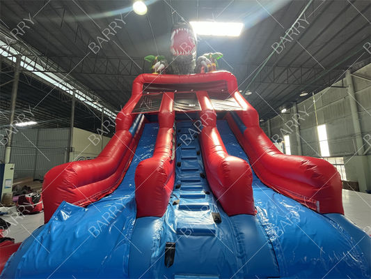 Tobogán acuático inflable con piscina, de gran tamaño, popular y de alta calidad, con temática de dinosaurios de la jungla