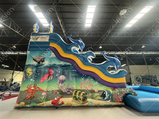 Tobogán acuático inflable de doble carril con tiburón azul para uso en interiores y exteriores para niños en centros comerciales