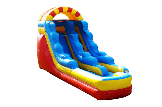 Tobogán acuático comercial de doble carril de 15 pies con piscina grande, tobogán inflable para niños