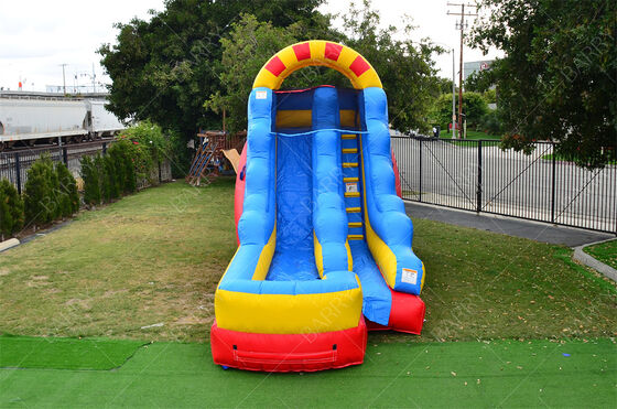 Tobogán acuático comercial de doble carril de 15 pies con piscina grande, tobogán inflable para niños