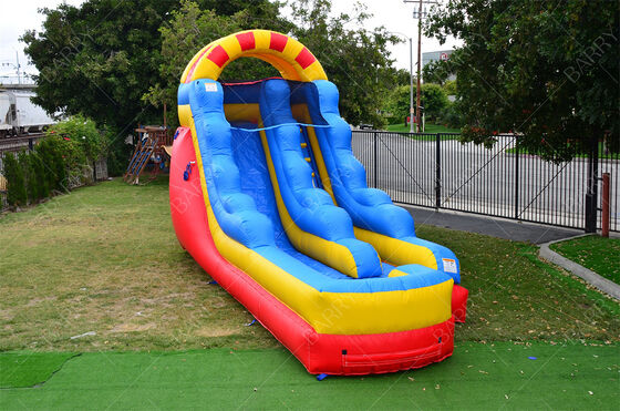 Tobogán acuático comercial de doble carril de 15 pies con piscina grande, tobogán inflable para niños