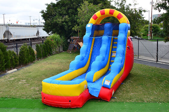 Tobogán acuático comercial de doble carril de 15 pies con piscina grande, tobogán inflable para niños