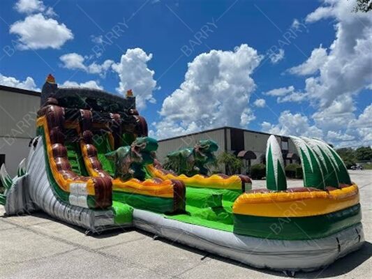Venta caliente Dinosaurio comercial tobogán de agua inflable con piscina para niños