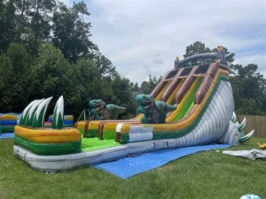 Venta caliente Dinosaurio comercial tobogán de agua inflable con piscina para niños
