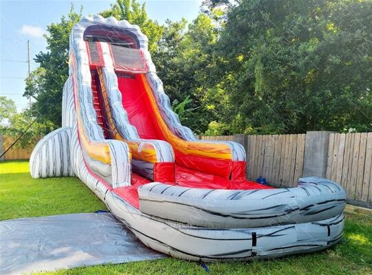 Tobogán inflable con piscina con temática de volcán loco, tobogán acuático inflable para adultos