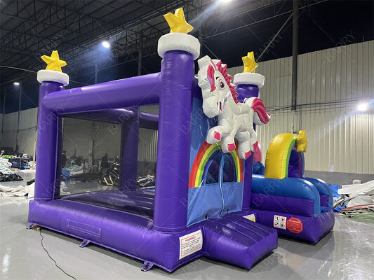 Casa de salto de unicornio de grado comercial con diapositiva de estrella arco iris combo inflable con tema para niños Fiestas y eventos