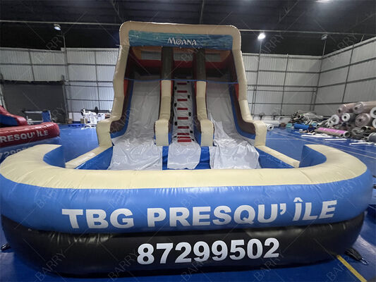 Deslizamiento inflable de doble carril de tema Moana Deslizamiento de salto infantil de grado comercial con piscina