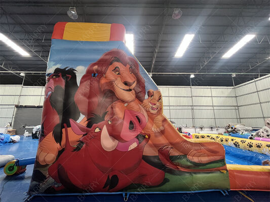 Tobogán Acuático Inflable de Grado Comercial El Rey León con Piscina, Tobogán Seco/Húmedo de 3 Carriles para Negocios de Alquiler y Eventos Familiares