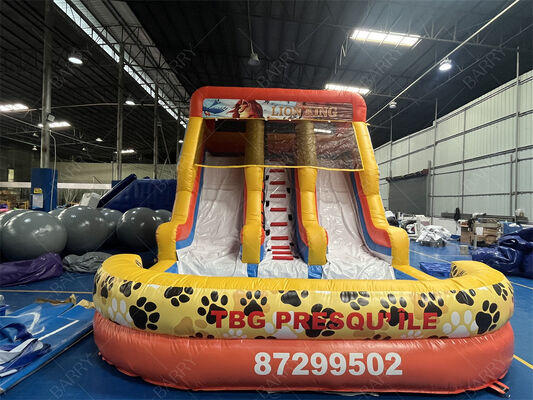 Tobogán Acuático Inflable de Grado Comercial El Rey León con Piscina, Tobogán Seco/Húmedo de 3 Carriles para Negocios de Alquiler y Eventos Familiares